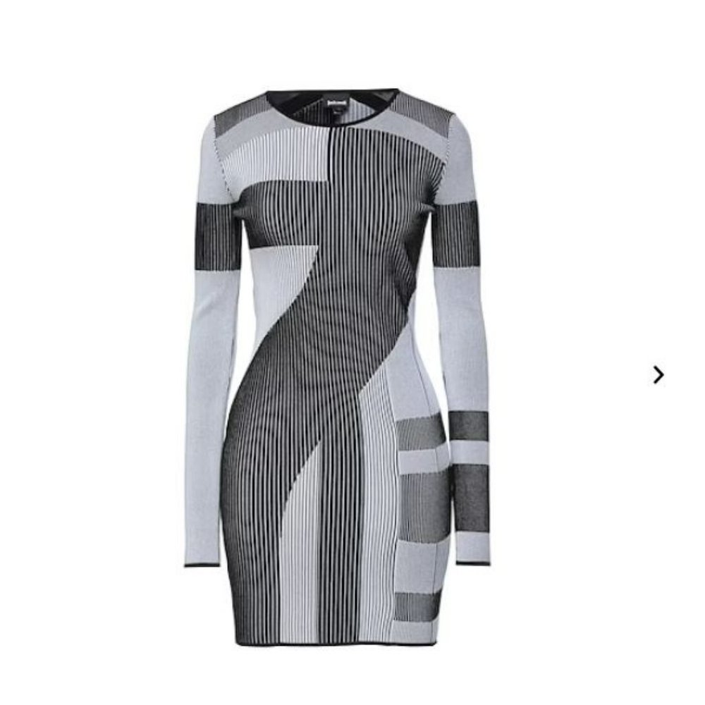 NWT Abstract JUST CAVALLI BY ROBERTO CAVALLI DRESS SHORT BODYCON - Size L